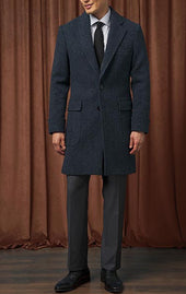 Blue Herringbone Overcoat - Final Sale