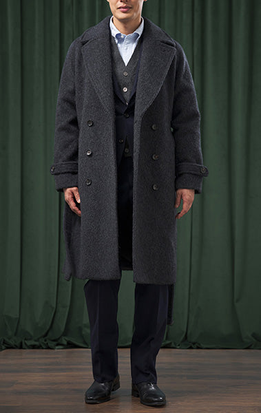 Charcoal Double-Breasted Belted Overcoat - Final Sale