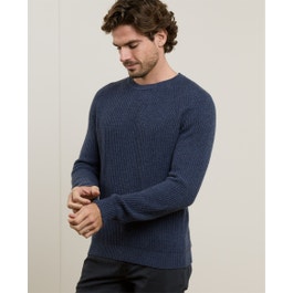 Clifden Rib Crew Jumper in Denim Navy | Men's Knitwear | Magee 1866