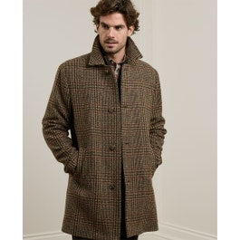 Derg Tweed Coat in Brown Glencheck Mens Tweed Coats