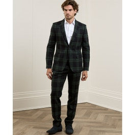 Finn Plain Front Suit Trouser in Green & Navy Blackwatch | Men's Suit Trousers | Magee 1866