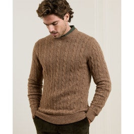 Fionn Wool Blend Cable Knit Jumper in Earthy Brown Mens Knitwear