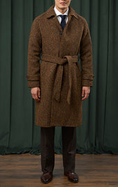 Rust Donegal Herringbone Balmacaan Coat - Final Sale