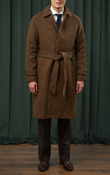 Rust Donegal Herringbone Balmacaan Coat - Final Sale