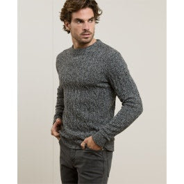 Fionn Wool Blend Cable Knit Jumper in Black & Cream
