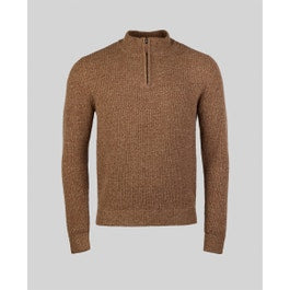 Fionn Fisherman Rib 1/4 Zip Jumper in Earthy Brown