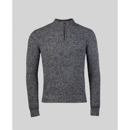 Fionn Fisherman Rib 1/4 Zip Jumper in Black &Cream
