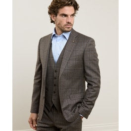 Glyde Suit Waistcoat in Oat & Chocolate Glencheck | Men's Waistcoats |