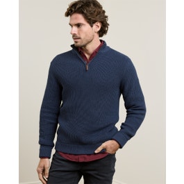 Inver 1/4 Zip Fisherman Rib Jumper in Denim Blue | Men's Knitwear | Magee 1866