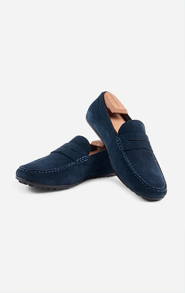 Navy Calf Suede Driving Shoe
