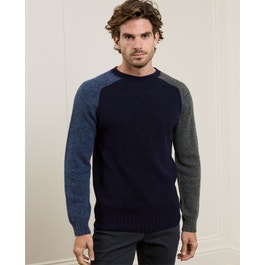Lewis Block Design Crew Neck Jumper in Navy | Men's Knits |