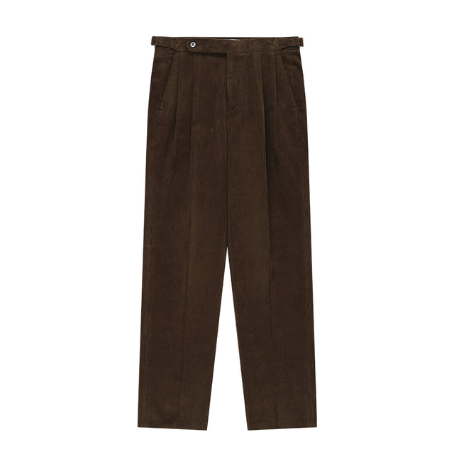 Corduroy adjust Double-Pleated relaxed Trouser (Brown)
