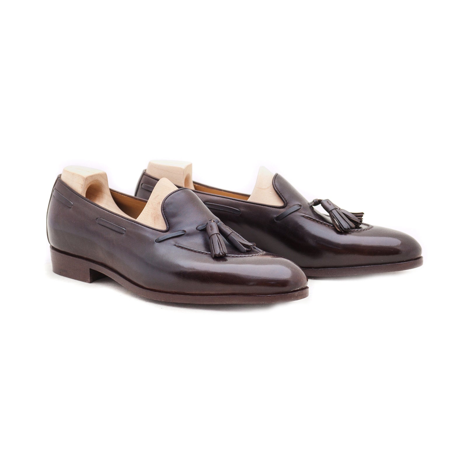 Tassel Loafer With Hand Stitched Apron Short Vamp In Dark Brown
