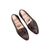 Tassel Loafer With Hand Stitched Apron Short Vamp In Dark Brown