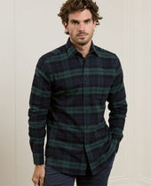 Tullagh Burshed Cotton Shirt In Green Blackwatch