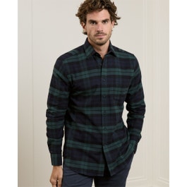Tullagh Burshed Cotton Shirt In Green Blackwatch