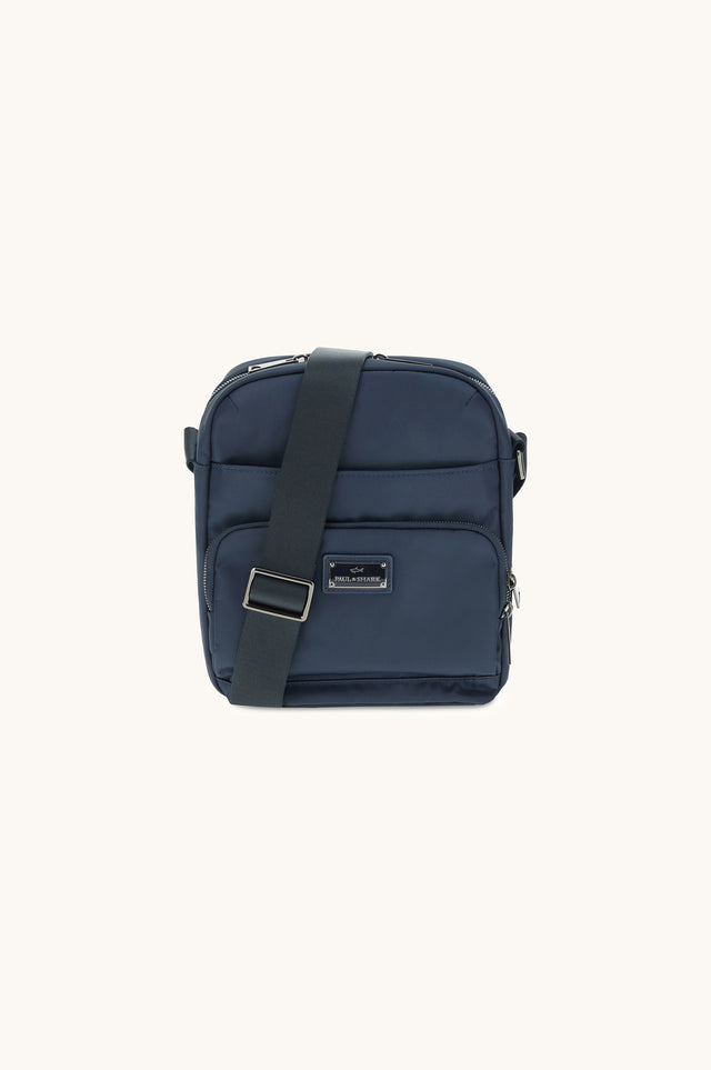 Leather-Trimmed nylon messenger bag
