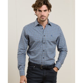 Tullagh Cotton Shirt in Blue Herringbone Check | Men's Shirts |