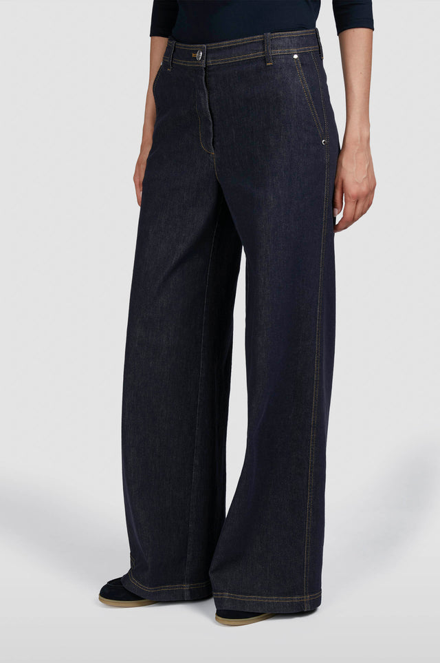 Stretch cotton trousers with denim effect