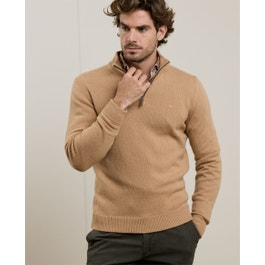 Lunnaigh Lambswool 1/4 Zip Jumper in Oat | Men's Knits |