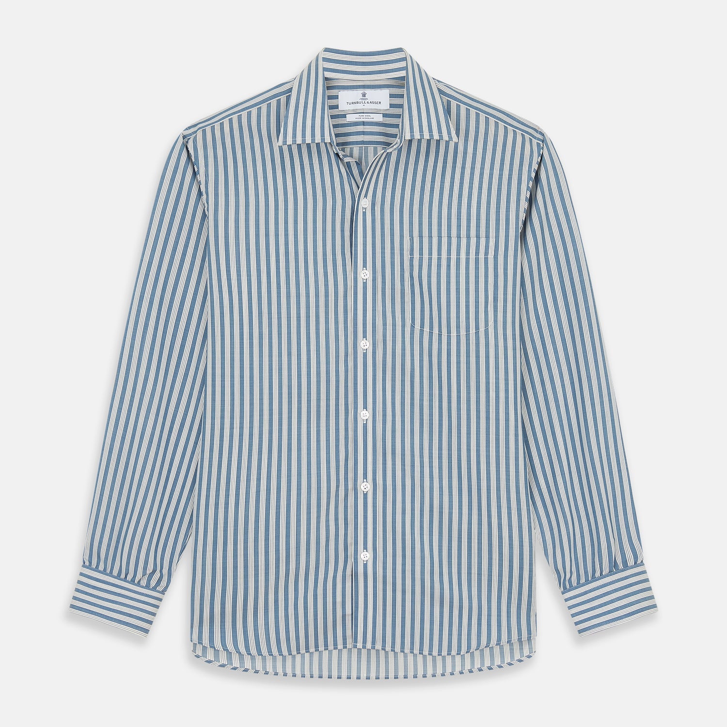 Pale Multi Stripe Weekend Fit Wool Shirt With Derby Collar And 1 Button Cuffs