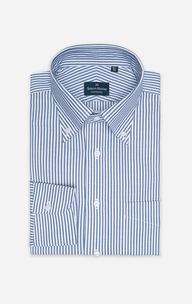 Navy University Stripe - Button Down Collar - Pin Oxford