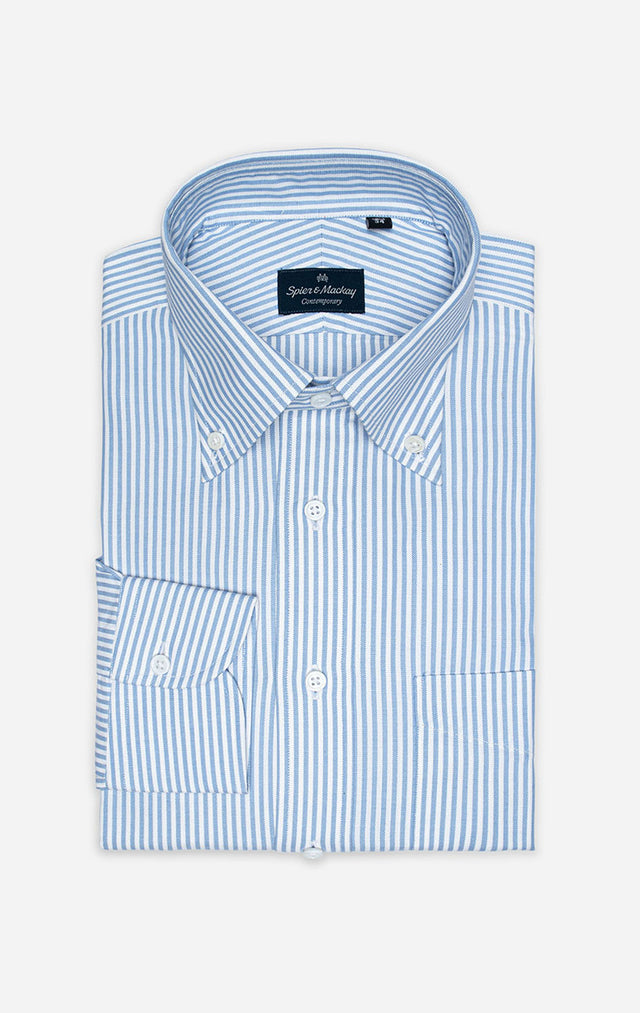 Light Blue University Stripe - Button Down Collar - Pin Oxford