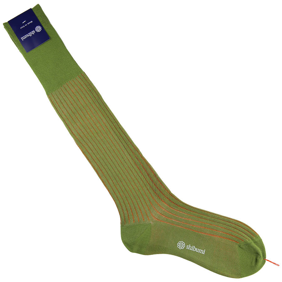 Knee Socks Shadow Stripes Green Oak Pure Cotton
