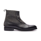 Victor, Button Boot -Black & Grey Textile | Hand Welted | Classics Collection