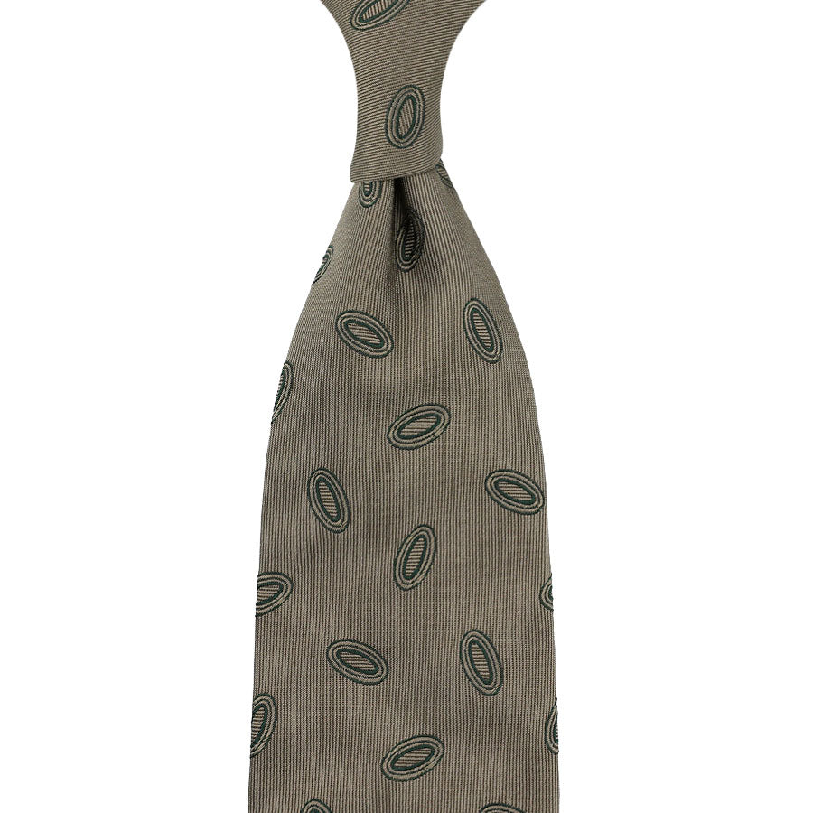 Geometrical Jacquard Silk Tie Army Hand Rolled