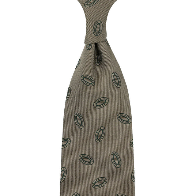 Geometrical Jacquard Silk Tie - Army - Hand-Rolled