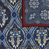 Paisley Motif Wool Silk Pocket Square Burgundy