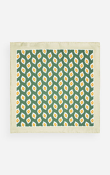 Green Orange Foulard Silk Pocket Square