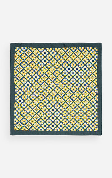 Green Orange Floral Silk Pocket Square