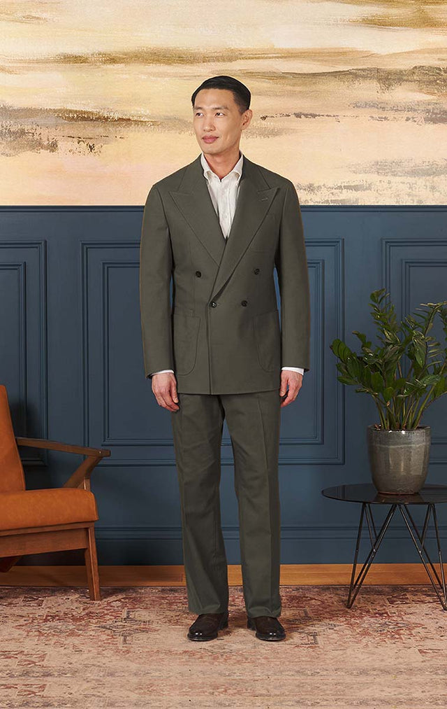 Olive Crepe Twill - Double Breasted Neo 2 Suit