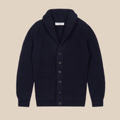 Cashmere shawl collar cardigan in navy