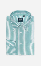 Green Reverse Stripe Button Down Collar Lightweight Oxford