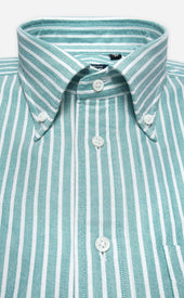 Green Reverse Stripe Button Down Collar Lightweight Oxford