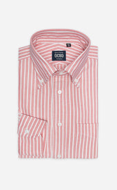 Coral Reverse Stripe Button Down Collar Lightweight Oxford