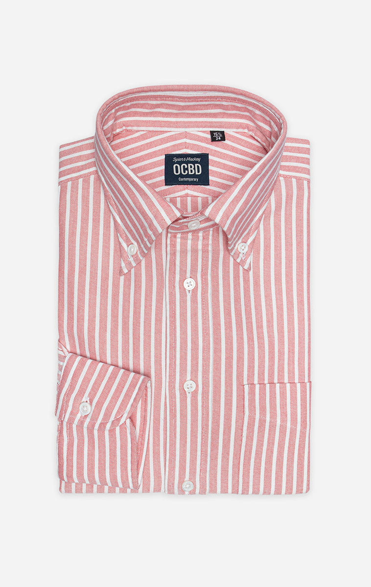 Coral Reverse Stripe Button Down Collar Lightweight Oxford