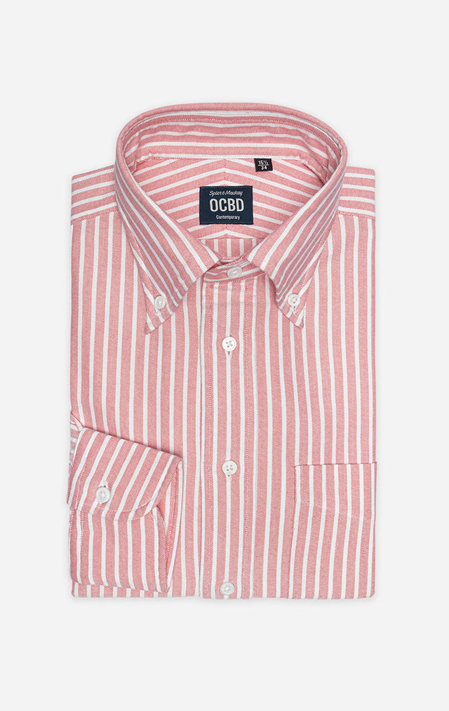 Coral Reverse Stripe - Button Down Collar - Lightweight Oxford