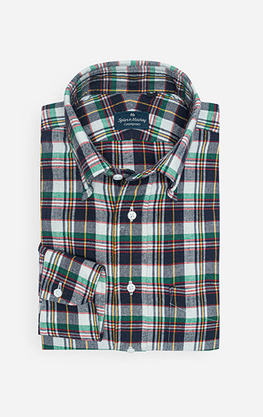 Yellow White Button Down Collar Highland Madras Sportshirt