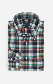 Blue/Yellow/White - Button-Down Collar - Highland Madras Sportshirt