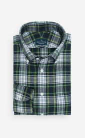 Green Yellow White Button Down Collar Highland Madras Sportshirt