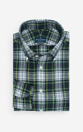 Green/Yellow/White - Button Down Collar - Highland Madras Sportshirt
