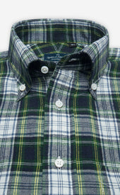 Green Yellow White Button Down Collar Highland Madras Sportshirt