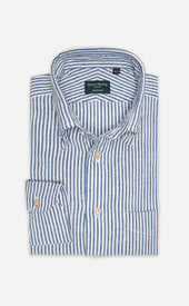 Stripe Seersucker Italian Button Down Collar Linen Cotton