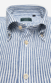Stripe Seersucker Italian Button Down Collar Linen Cotton
