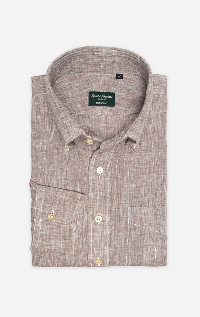 Brown Linen Popover Shirt
