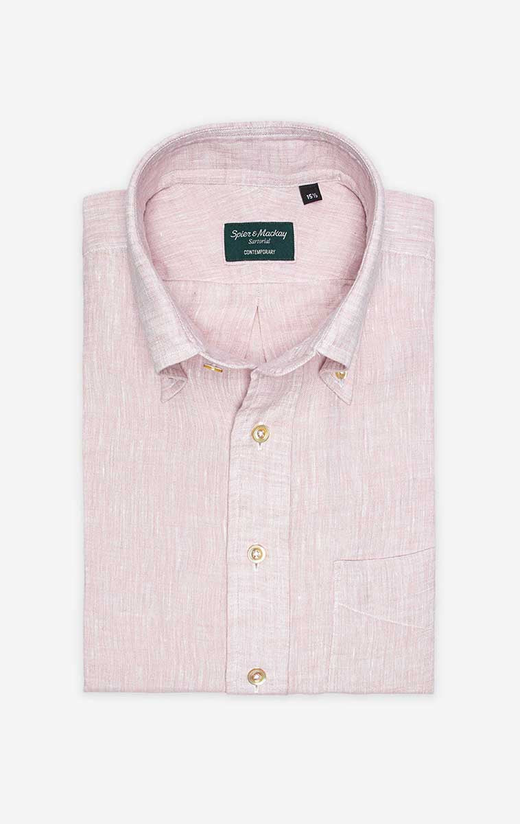 Pink Button Down Collar Linen